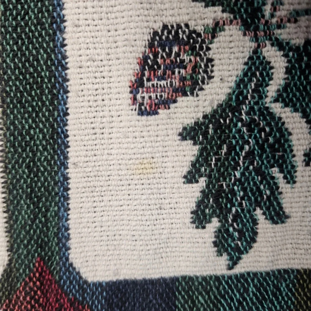 Vtg Goodwin Weavers Cotton Tapestry Throw Blanket Birds Fruit Botanical‎ USA